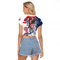 United States 4th Of July Raglan Cropped T Shirt USA Eagle Statue Of Librerty