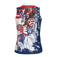 United States 4th Of July Women Sleeveless Polo Shirt USA Eagle Statue Of Librerty