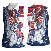 United States 4th Of July Women Sleeveless Polo Shirt USA Eagle Statue Of Librerty
