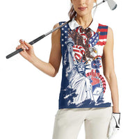 United States 4th Of July Women Sleeveless Polo Shirt USA Eagle Statue Of Librerty