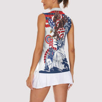 United States 4th Of July Women Sleeveless Polo Shirt USA Eagle Statue Of Librerty