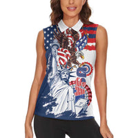 United States 4th Of July Women Sleeveless Polo Shirt USA Eagle Statue Of Librerty