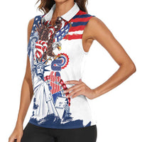 United States 4th Of July Women Sleeveless Polo Shirt USA Eagle Statue Of Librerty