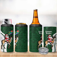 South Africa Christmas In July 4 in 1 Can Cooler Tumbler Geseende Kersfees Springbok Black Santa