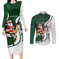 South Africa Christmas In July Couples Matching Long Sleeve Bodycon Dress and Long Sleeve Button Shirt Geseende Kersfees Springbok Black Santa