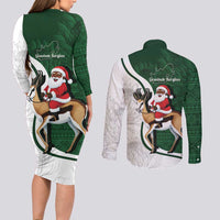 South Africa Christmas In July Couples Matching Long Sleeve Bodycon Dress and Long Sleeve Button Shirt Geseende Kersfees Springbok Black Santa