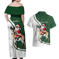 South Africa Christmas In July Couples Matching Off Shoulder Maxi Dress and Hawaiian Shirt Geseende Kersfees Springbok Black Santa
