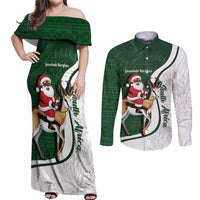 South Africa Christmas In July Couples Matching Off Shoulder Maxi Dress and Long Sleeve Button Shirt Geseende Kersfees Springbok Black Santa