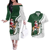 South Africa Christmas In July Couples Matching Off The Shoulder Long Sleeve Dress and Hawaiian Shirt Geseende Kersfees Springbok Black Santa