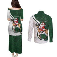 South Africa Christmas In July Couples Matching Puletasi and Long Sleeve Button Shirt Geseende Kersfees Springbok Black Santa