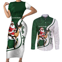 South Africa Christmas In July Couples Matching Short Sleeve Bodycon Dress and Long Sleeve Button Shirt Geseende Kersfees Springbok Black Santa