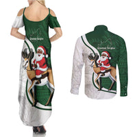 South Africa Christmas In July Couples Matching Summer Maxi Dress and Long Sleeve Button Shirt Geseende Kersfees Springbok Black Santa