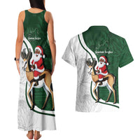 South Africa Christmas In July Couples Matching Tank Maxi Dress and Hawaiian Shirt Geseende Kersfees Springbok Black Santa
