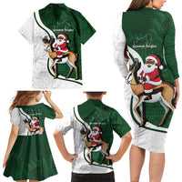 South Africa Christmas In July Family Matching Long Sleeve Bodycon Dress and Hawaiian Shirt Geseende Kersfees Springbok Black Santa