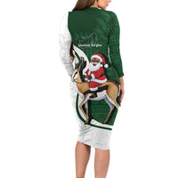 South Africa Christmas In July Family Matching Long Sleeve Bodycon Dress and Hawaiian Shirt Geseende Kersfees Springbok Black Santa