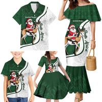 South Africa Christmas In July Family Matching Mermaid Dress and Hawaiian Shirt Geseende Kersfees Springbok Black Santa