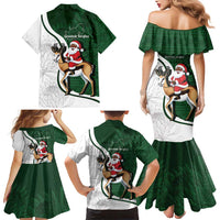 South Africa Christmas In July Family Matching Mermaid Dress and Hawaiian Shirt Geseende Kersfees Springbok Black Santa