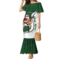 South Africa Christmas In July Family Matching Mermaid Dress and Hawaiian Shirt Geseende Kersfees Springbok Black Santa