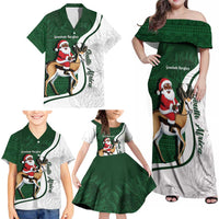 South Africa Christmas In July Family Matching Off Shoulder Maxi Dress and Hawaiian Shirt Geseende Kersfees Springbok Black Santa