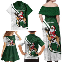 South Africa Christmas In July Family Matching Off Shoulder Maxi Dress and Hawaiian Shirt Geseende Kersfees Springbok Black Santa