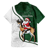 South Africa Christmas In July Family Matching Off Shoulder Short Dress and Hawaiian Shirt Geseende Kersfees Springbok Black Santa