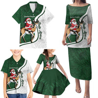 South Africa Christmas In July Family Matching Puletasi and Hawaiian Shirt Geseende Kersfees Springbok Black Santa
