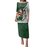 South Africa Christmas In July Family Matching Puletasi and Hawaiian Shirt Geseende Kersfees Springbok Black Santa