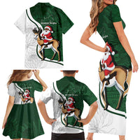 South Africa Christmas In July Family Matching Short Sleeve Bodycon Dress and Hawaiian Shirt Geseende Kersfees Springbok Black Santa