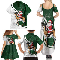 South Africa Christmas In July Family Matching Summer Maxi Dress and Hawaiian Shirt Geseende Kersfees Springbok Black Santa