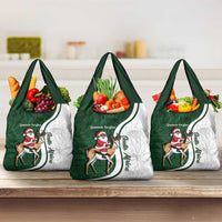 South Africa Christmas In July Grocery Bag Geseende Kersfees Springbok Black Santa