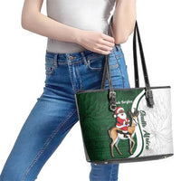 South Africa Christmas In July Leather Tote Bag Geseende Kersfees Springbok Black Santa