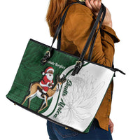 South Africa Christmas In July Leather Tote Bag Geseende Kersfees Springbok Black Santa