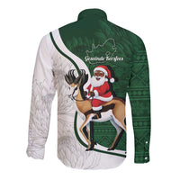South Africa Christmas In July Long Sleeve Button Shirt Geseende Kersfees Springbok Black Santa