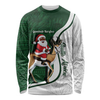 South Africa Christmas In July Long Sleeve Shirt Geseende Kersfees Springbok Black Santa