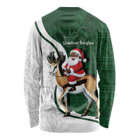 South Africa Christmas In July Long Sleeve Shirt Geseende Kersfees Springbok Black Santa