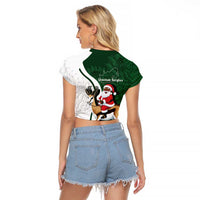 South Africa Christmas In July Raglan Cropped T Shirt Geseende Kersfees Springbok Black Santa