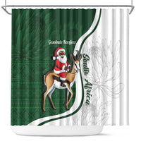 South Africa Christmas In July Shower Curtain Geseende Kersfees Springbok Black Santa