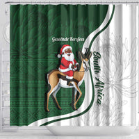 South Africa Christmas In July Shower Curtain Geseende Kersfees Springbok Black Santa