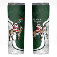 South Africa Christmas In July Skinny Tumbler Geseende Kersfees Springbok Black Santa