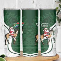 South Africa Christmas In July Skinny Tumbler Geseende Kersfees Springbok Black Santa