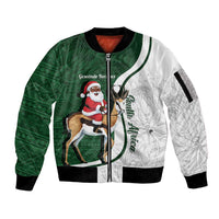 South Africa Christmas In July Sleeve Zip Bomber Jacket Geseende Kersfees Springbok Black Santa