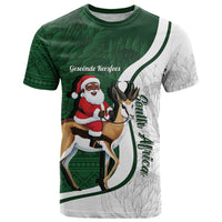 South Africa Christmas In July T Shirt Geseende Kersfees Springbok Black Santa