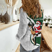 South Africa Christmas In July Women Casual Shirt Geseende Kersfees Springbok Black Santa