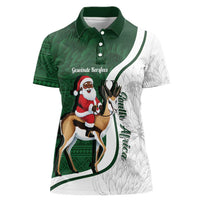 South Africa Christmas In July Women Polo Shirt Geseende Kersfees Springbok Black Santa