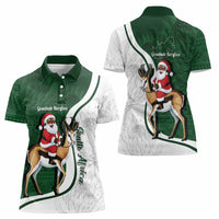 South Africa Christmas In July Women Polo Shirt Geseende Kersfees Springbok Black Santa