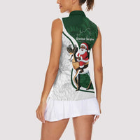 South Africa Christmas In July Women Sleeveless Polo Shirt Geseende Kersfees Springbok Black Santa