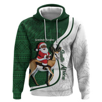 South Africa Christmas In July Zip Hoodie Geseende Kersfees Springbok Black Santa