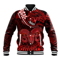 Polynesian Pride Aries Zodiac Baseball Jacket Astrological Sign Tribal Plumeria Red Galaxy - Wonder Print Shop