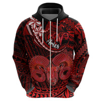 Polynesian Pride Aries Zodiac Hoodie Astrological Sign Tribal Plumeria Red Galaxy - Wonder Print Shop
