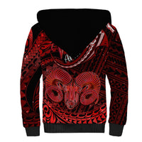 Polynesian Pride Aries Zodiac Sherpa Hoodie Astrological Sign Tribal Plumeria Red Galaxy - Wonder Print Shop